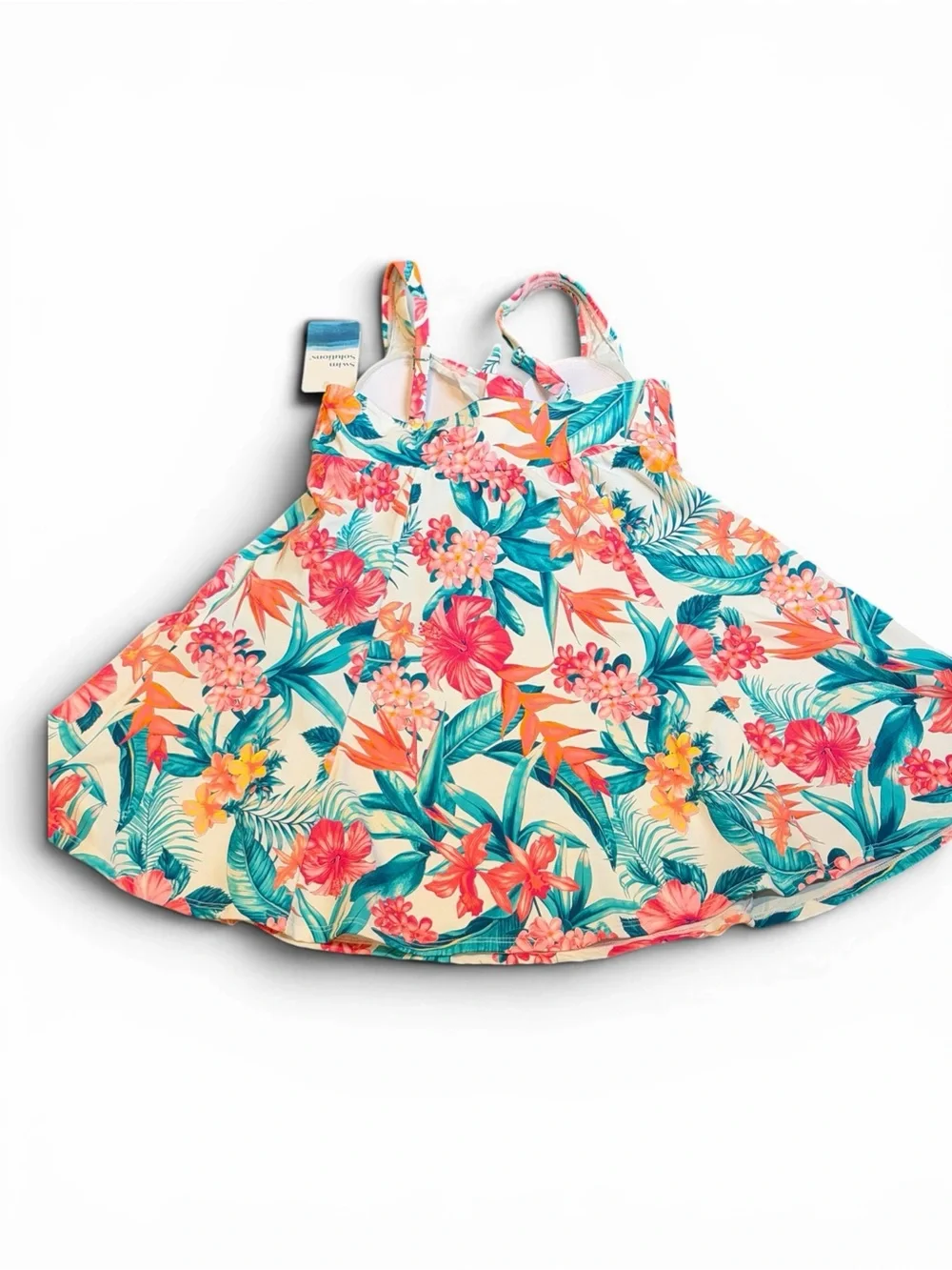 Swim Solutions Floral Swim Dress in White, Pink & Teal - Picture 7 of 12
